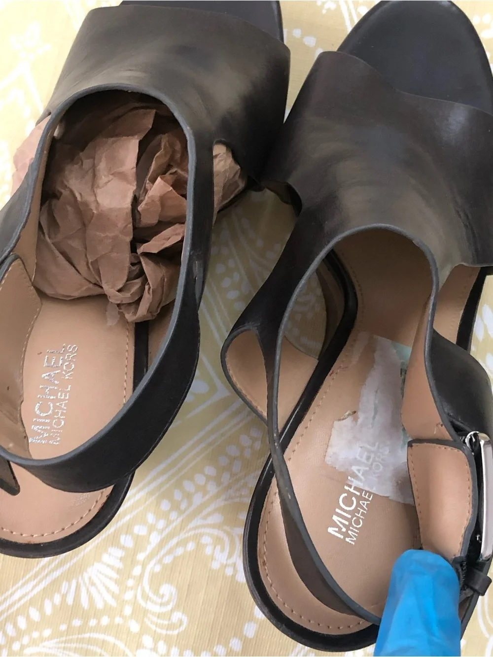 Michael Kors Black Leather Open-Toe Wedge Sandals